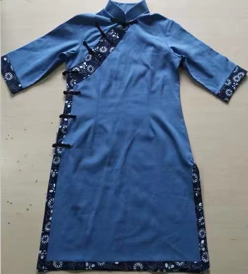  YE-127粗布蓝旗袍